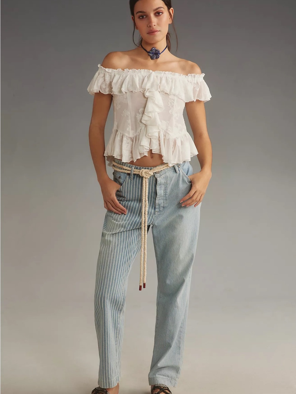 By Anthropologie Off-The-Shoulder Ruffled Top - Picture 4 of 7